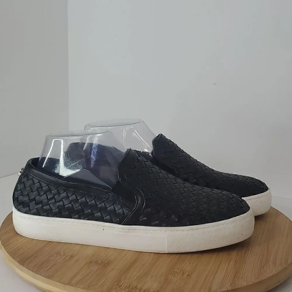 Steve Madden Black Woven Leather Slip on Sneakers Women's Size 7.5